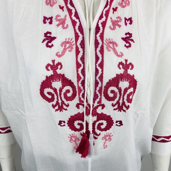 New Chico's Womans Sz 4 20/22 Easy Peasant Top White Embroidered Tassels Top NWT - Picture 4 of 10